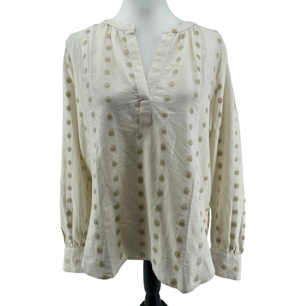 Loft Blouse Top Womens Small Cream Tan Textured Dot Cottagecore Airy Boho NEW